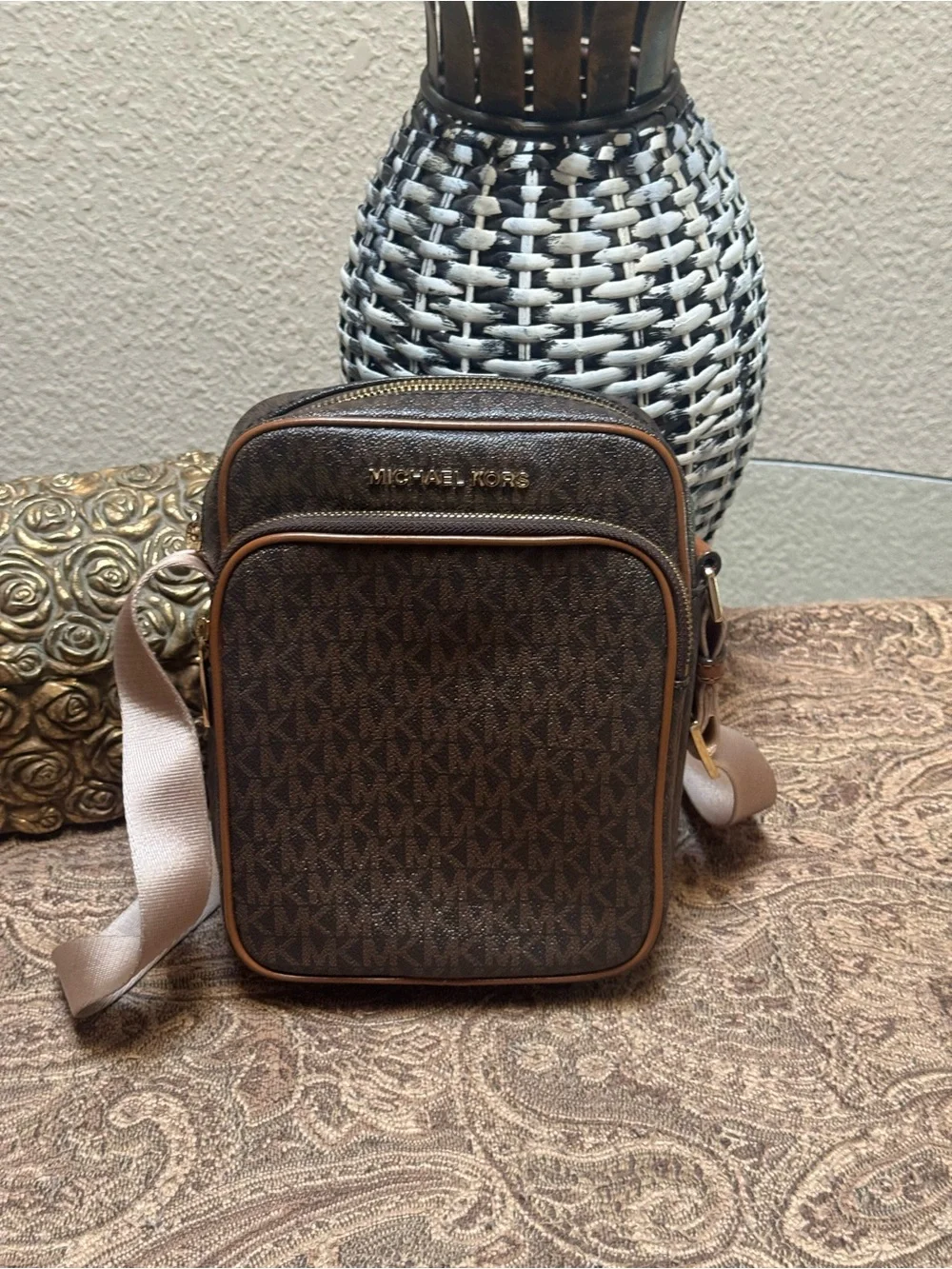 Michael Kors Brown MK Monogram Messenger Crossbody
